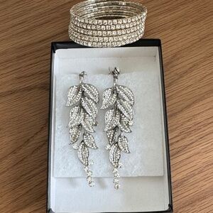 Silver Crystal Leaf Drop Earrings an bracelet